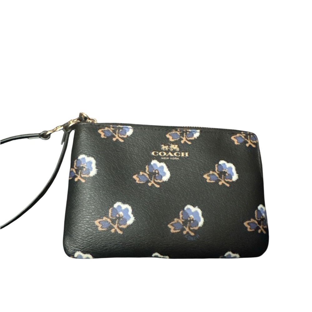 Coach Black Wristlet Floral Design F53430